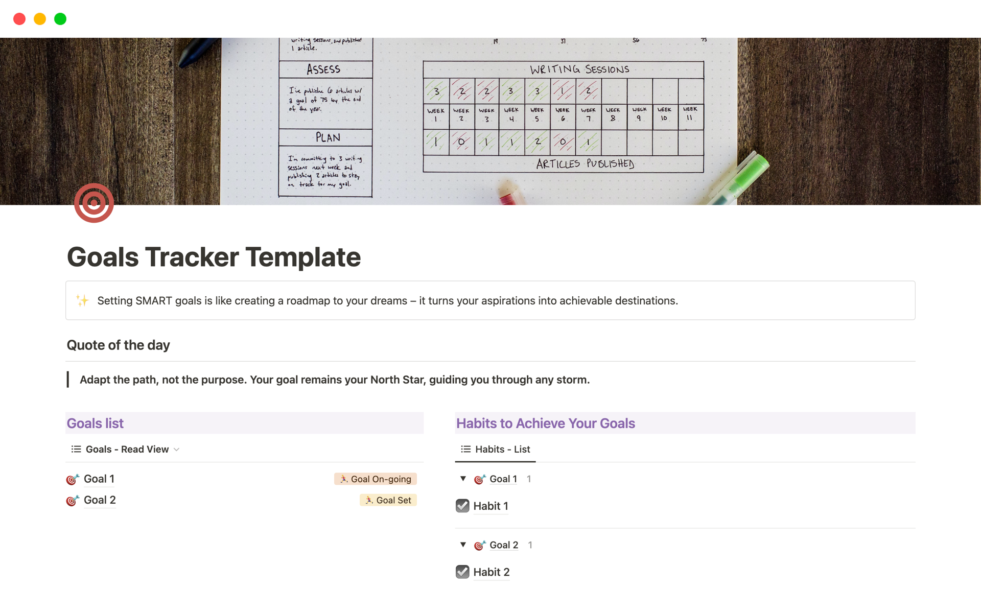 Goals Tracker | Notion Template