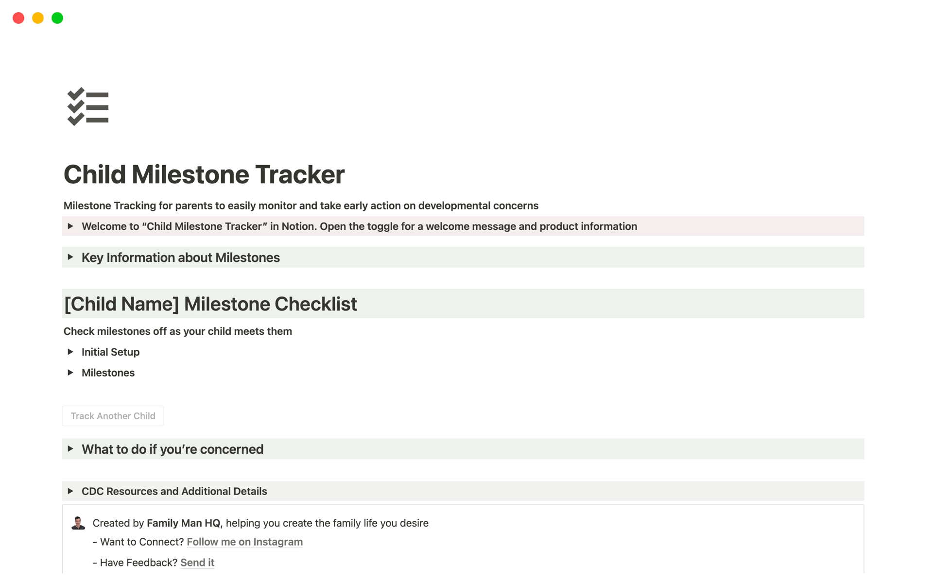 Child Development Milestone Tracker | Plantilla De Notion