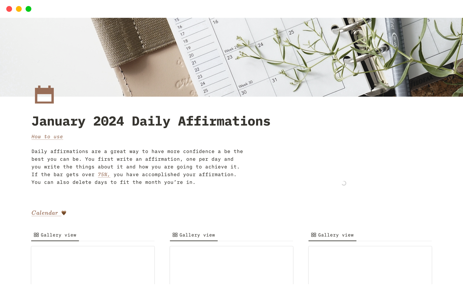 31 Day Daily Affirmations | Notion Template