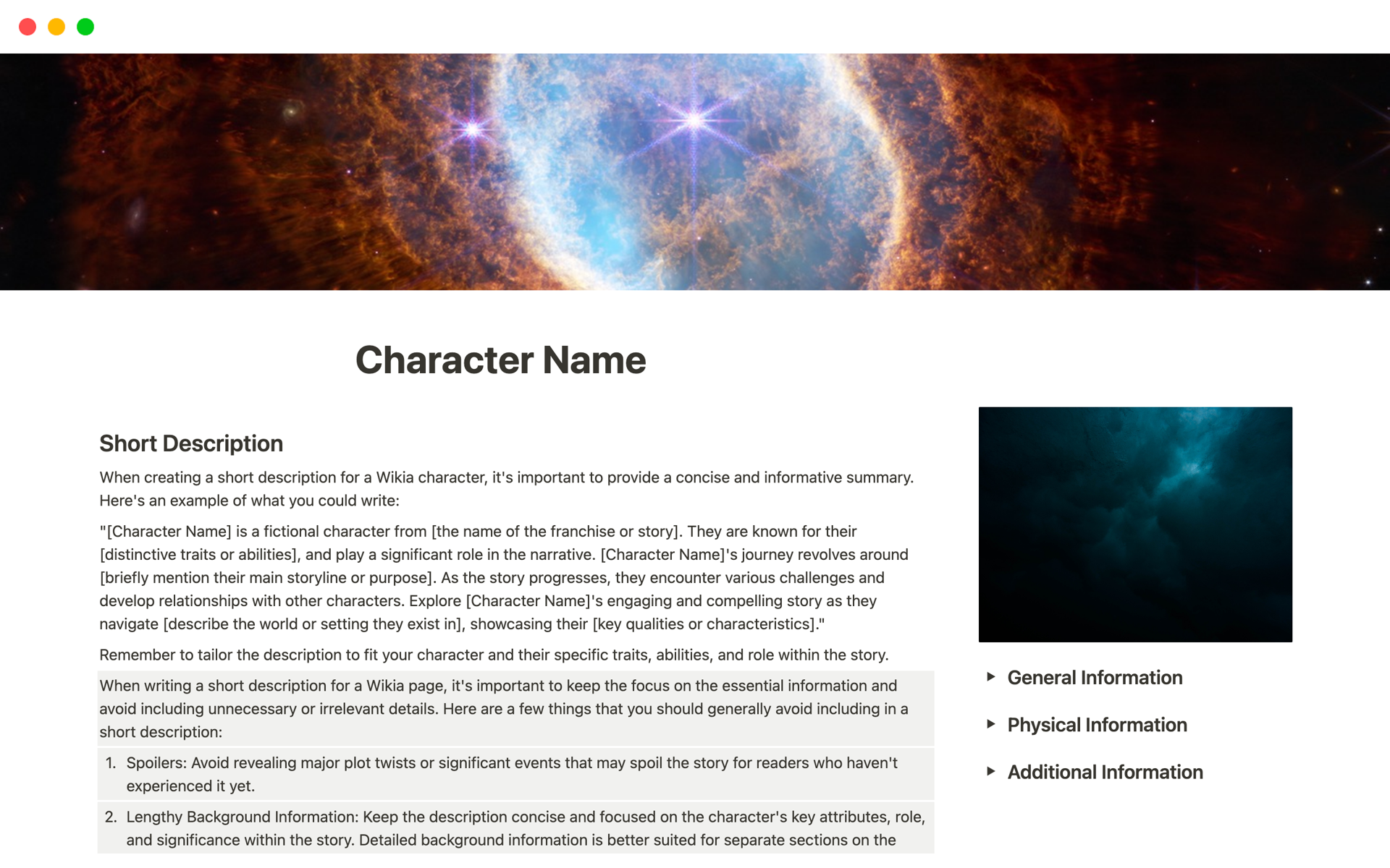 Original Character Wiki Notion Template