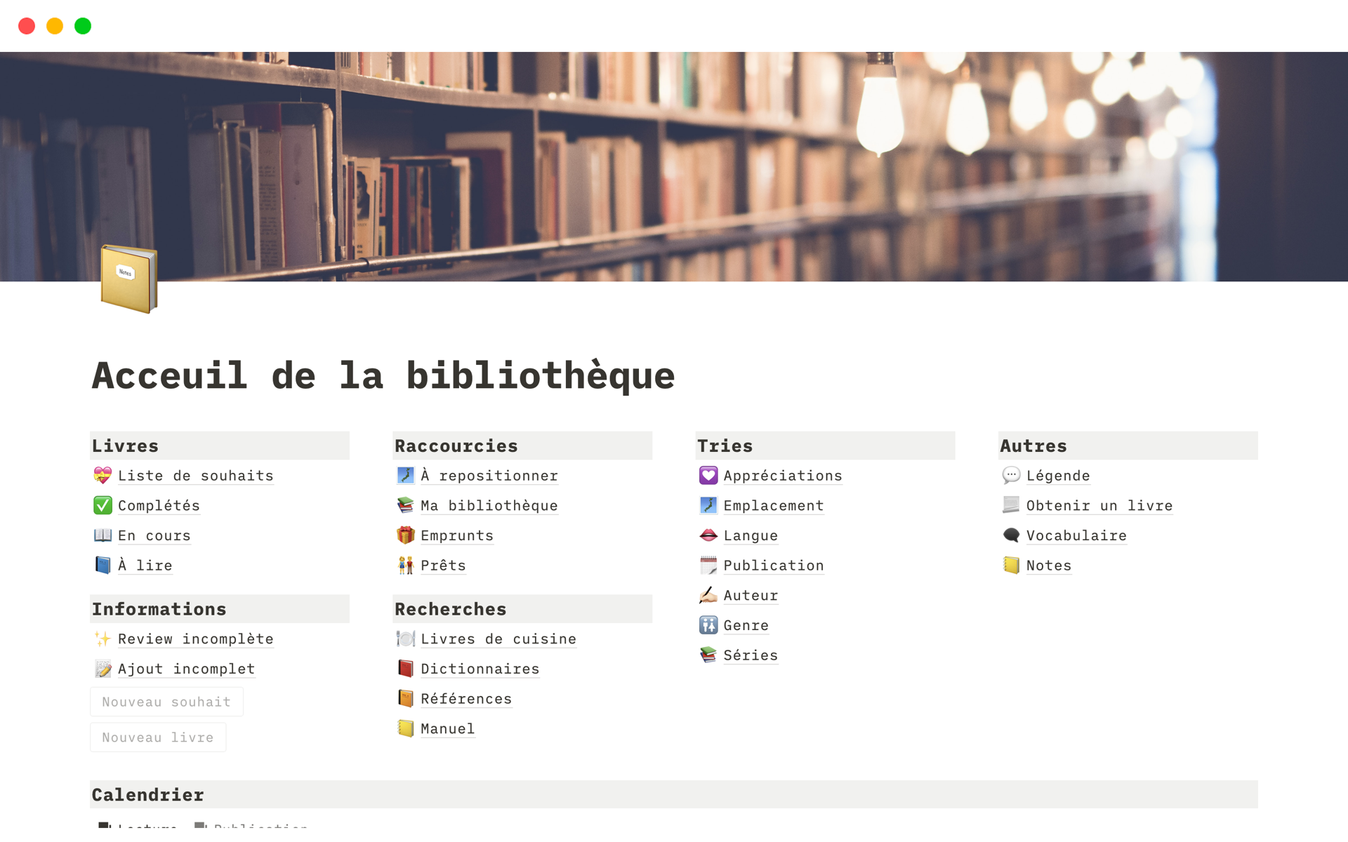 Acceuil De La Bibliothèque | Modèle Notion