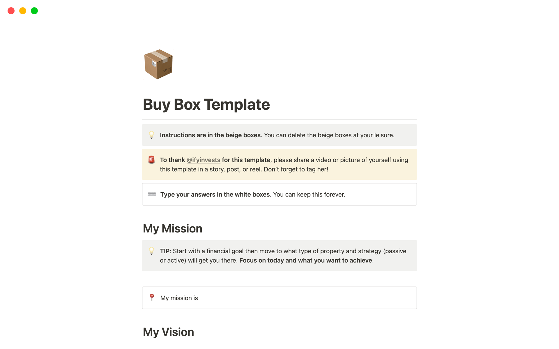Buy Box Template | Notion Template