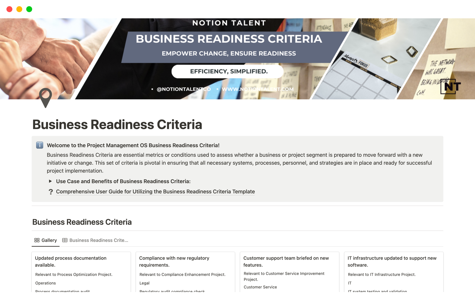 Business Readiness Criteria | Notion Template
