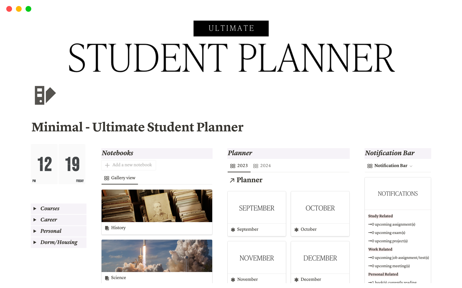 Ultimate Student Dashboard - Minimalistic | Notion Template