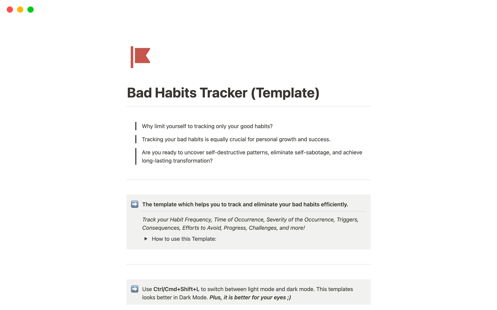 Bad Habits Tracker Notion Template