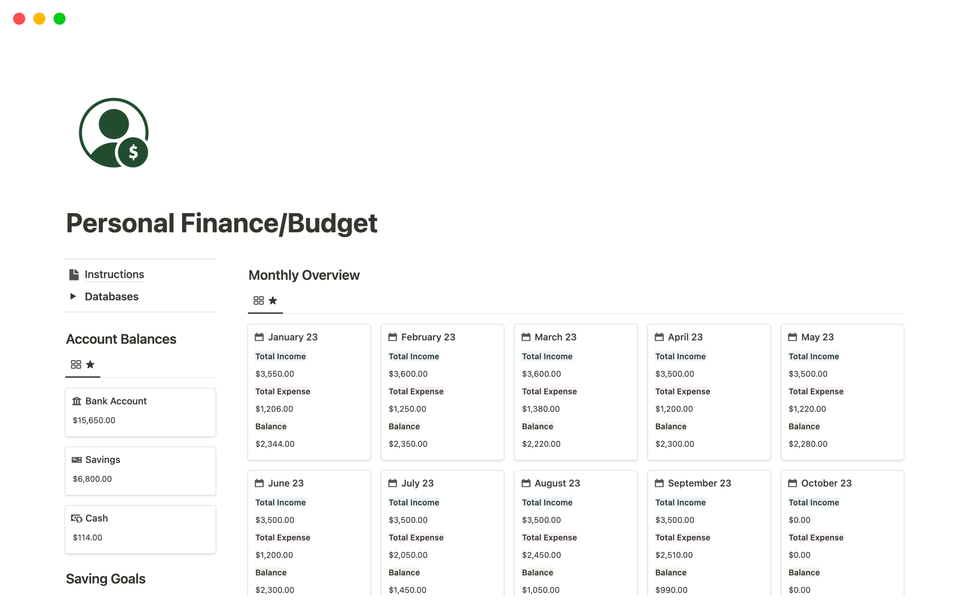 Personal Financebudget Dashboard Notion Template 9242