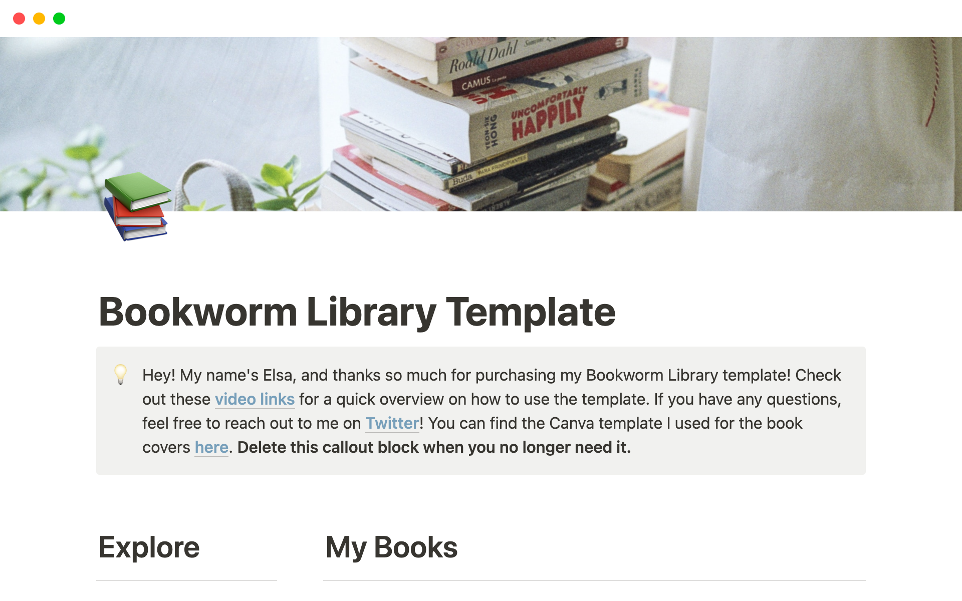 Notion Bookworm Library Notion Template