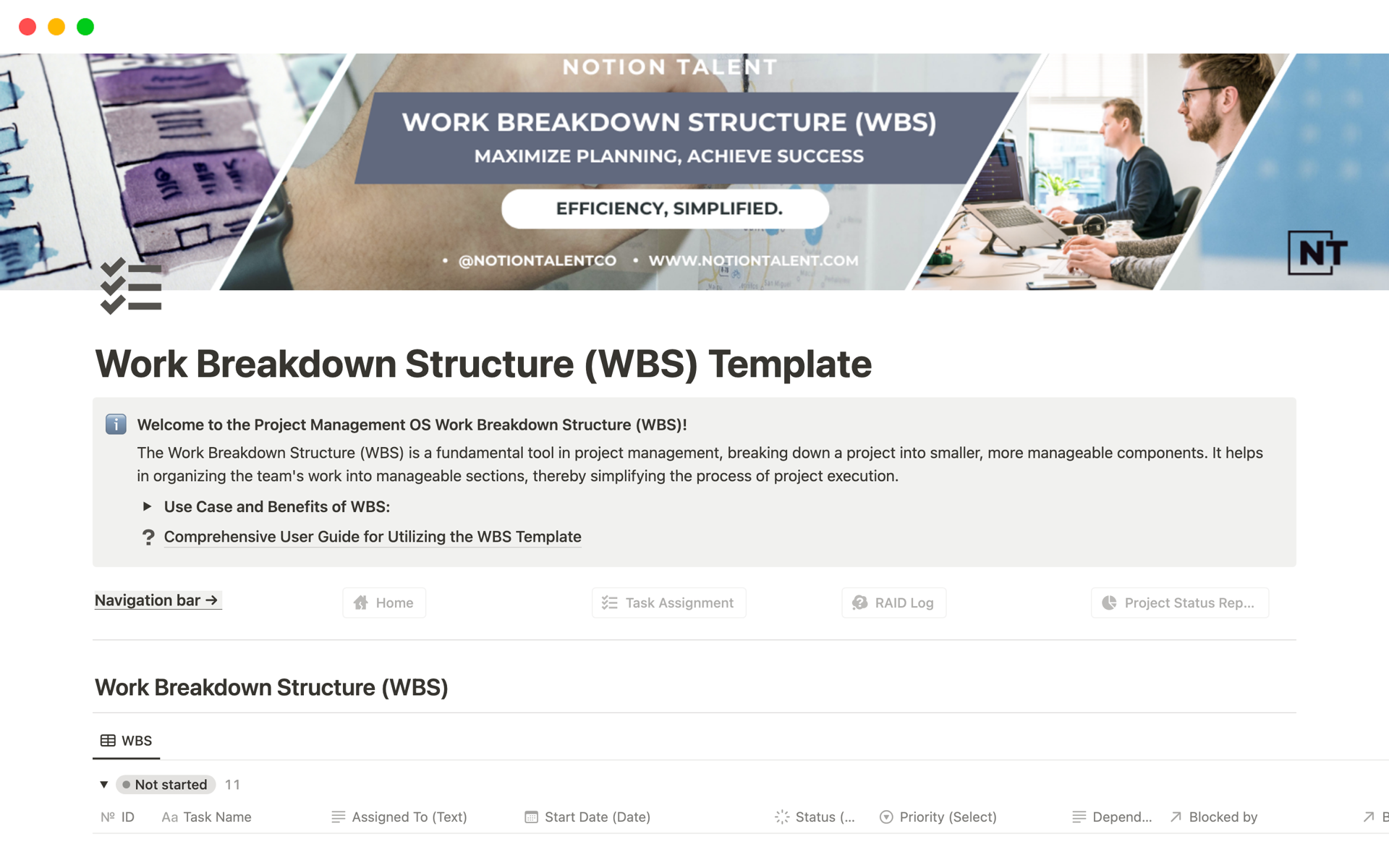 Work Breakdown Structure (WBS) | Notion Template