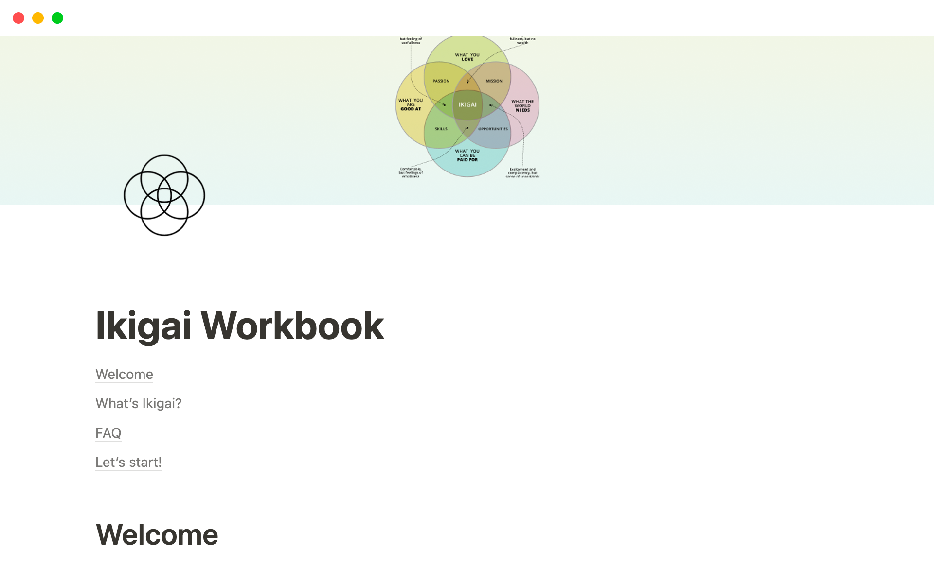 Ikigai Workbook | Notion Template