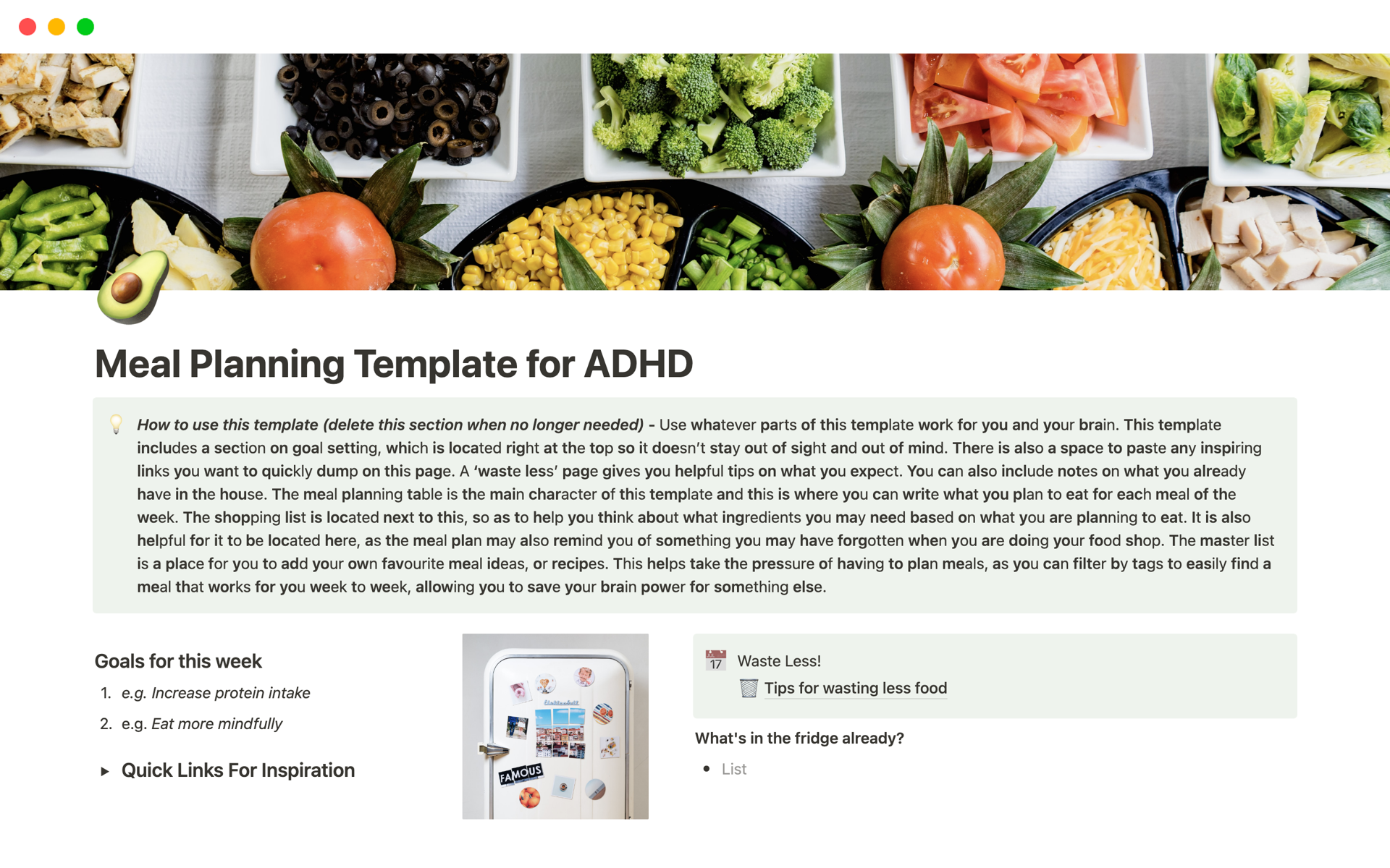 Meal Planning Template for ADHD Notion Template