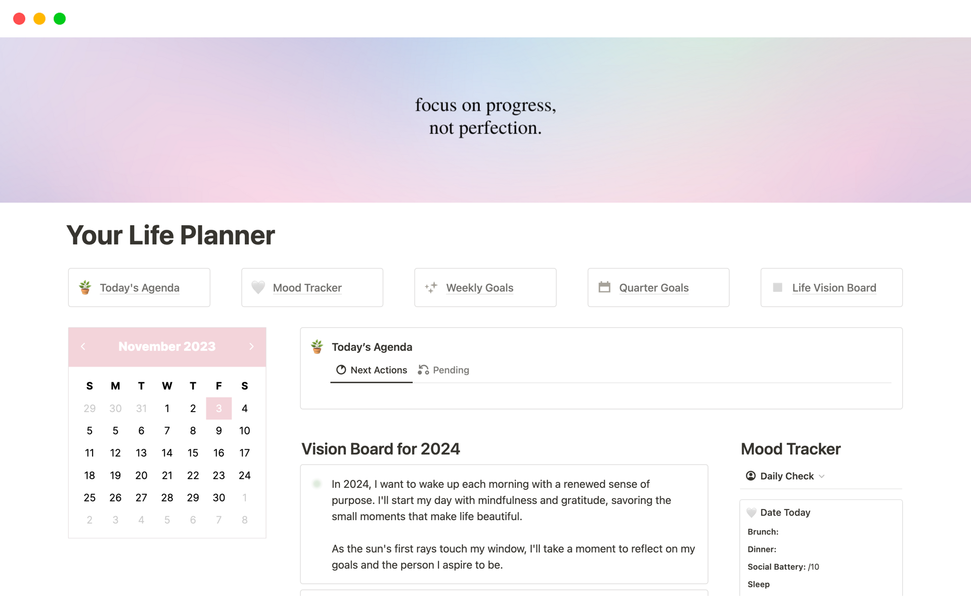 Simple Life Planner Notion Template