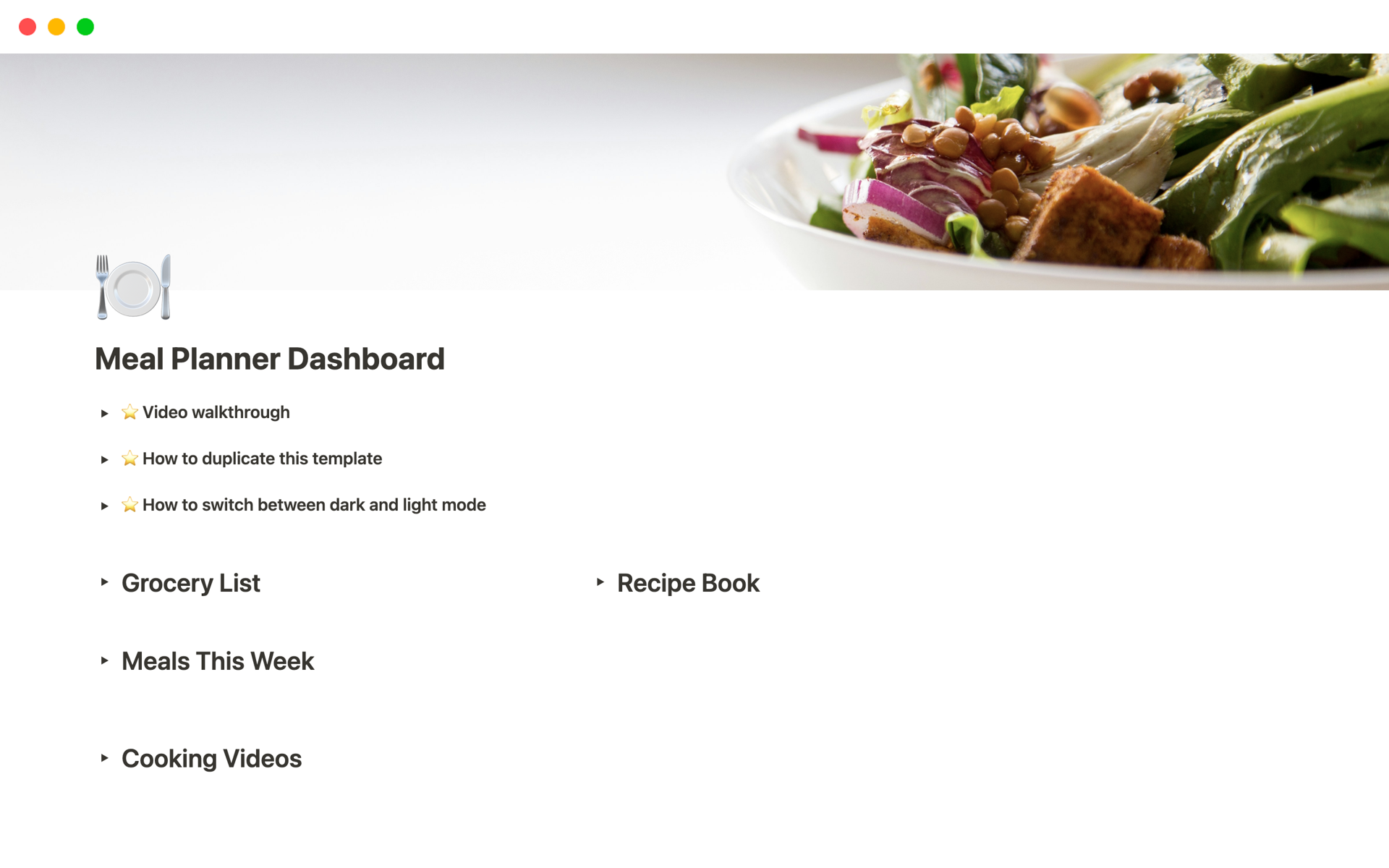 Meal Planner Dashboard Notion Template