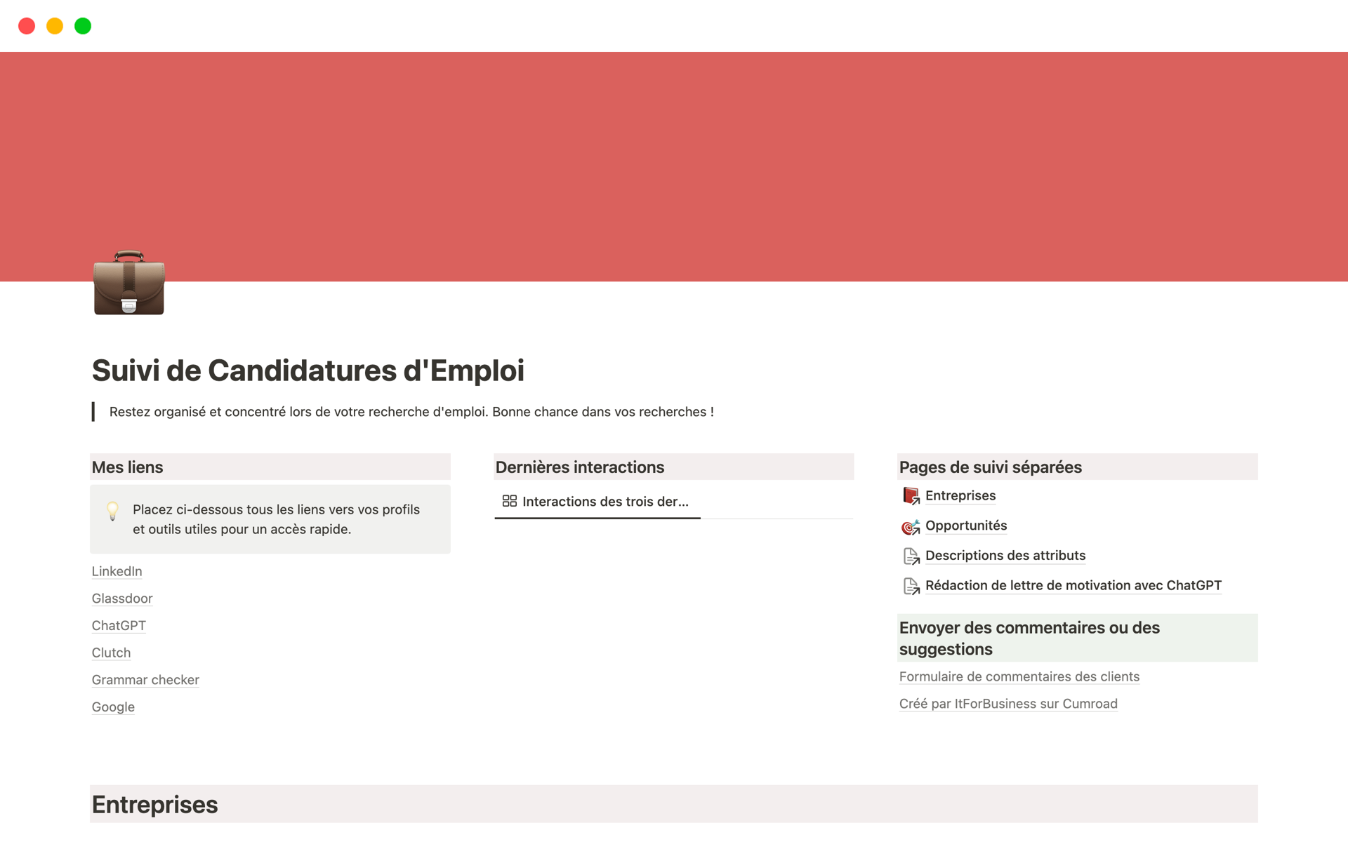 Suivi De Candidatures D'Emploi | Notion Template