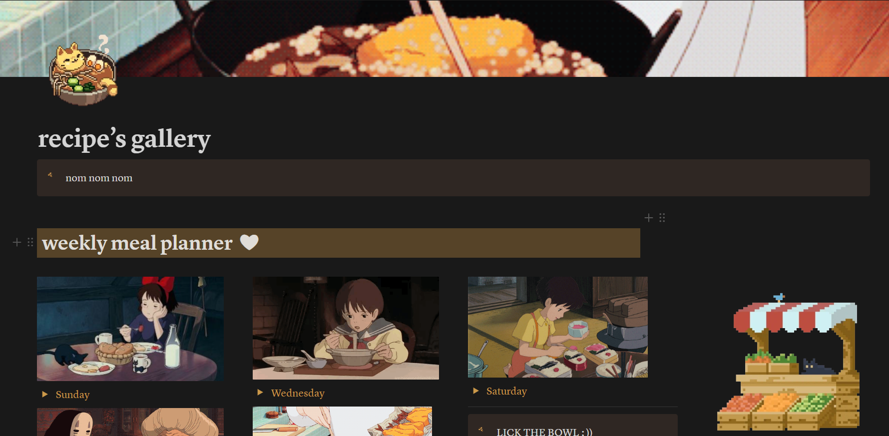aesthetic ghibli themed notion template for meal planning and recipes 