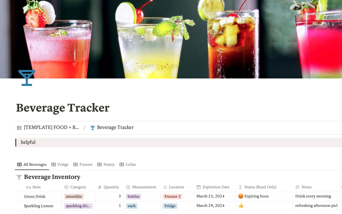 Everything you need to manage your food and beverage inventory. Smartly scale this tracker for what you manage, its location, expiration dates, and quantities. Your food may be in several places such as a fridge, or freezer, perhaps growing in the raised beds. Reduce food waste. 