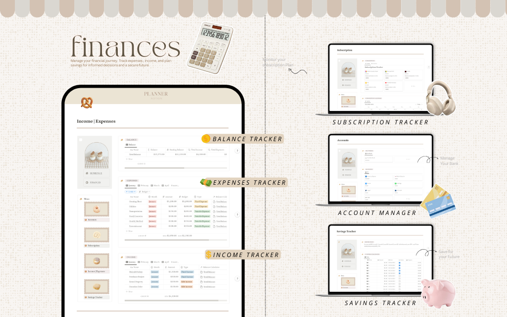 Introducing the Coffee Bread Theme Aesthetic Notion Template – Your All-in-One Life Planner!