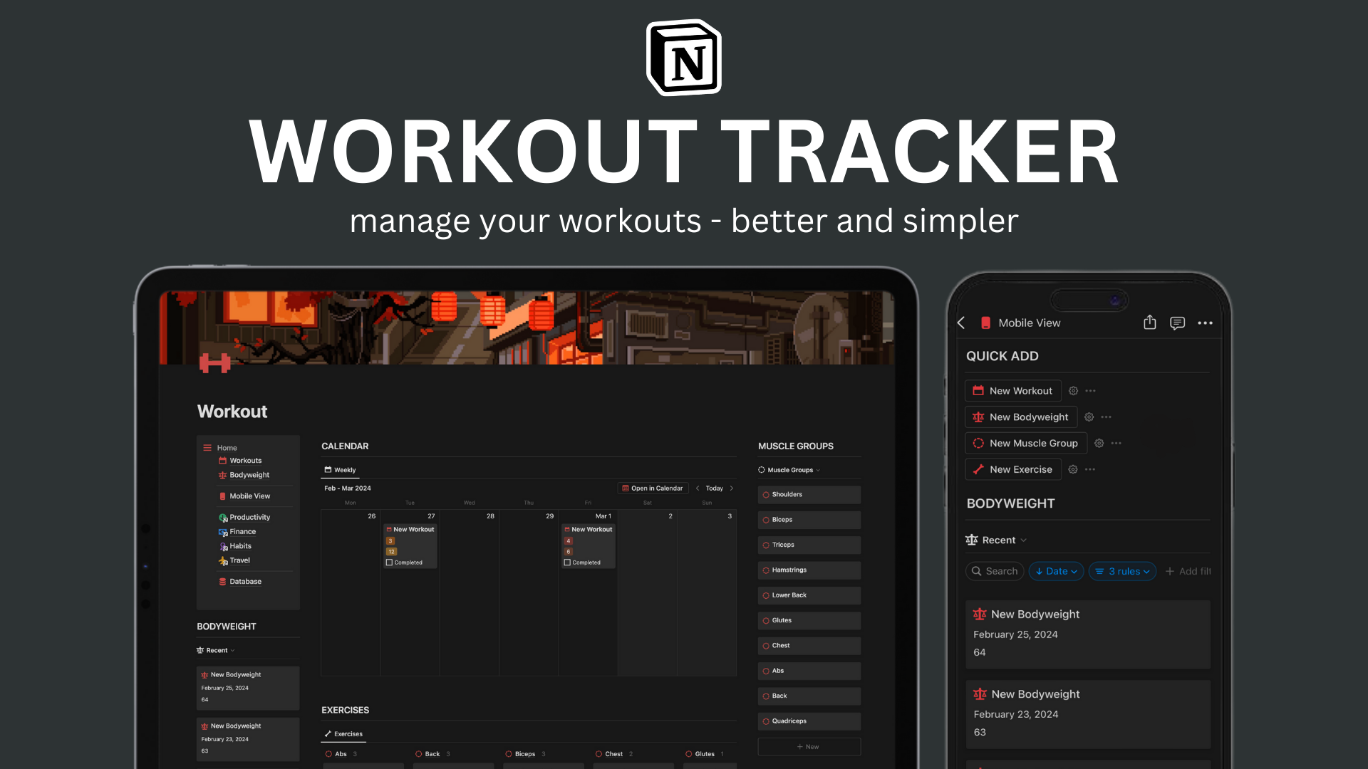 A tracker for managing your workouts. Better and simpler.