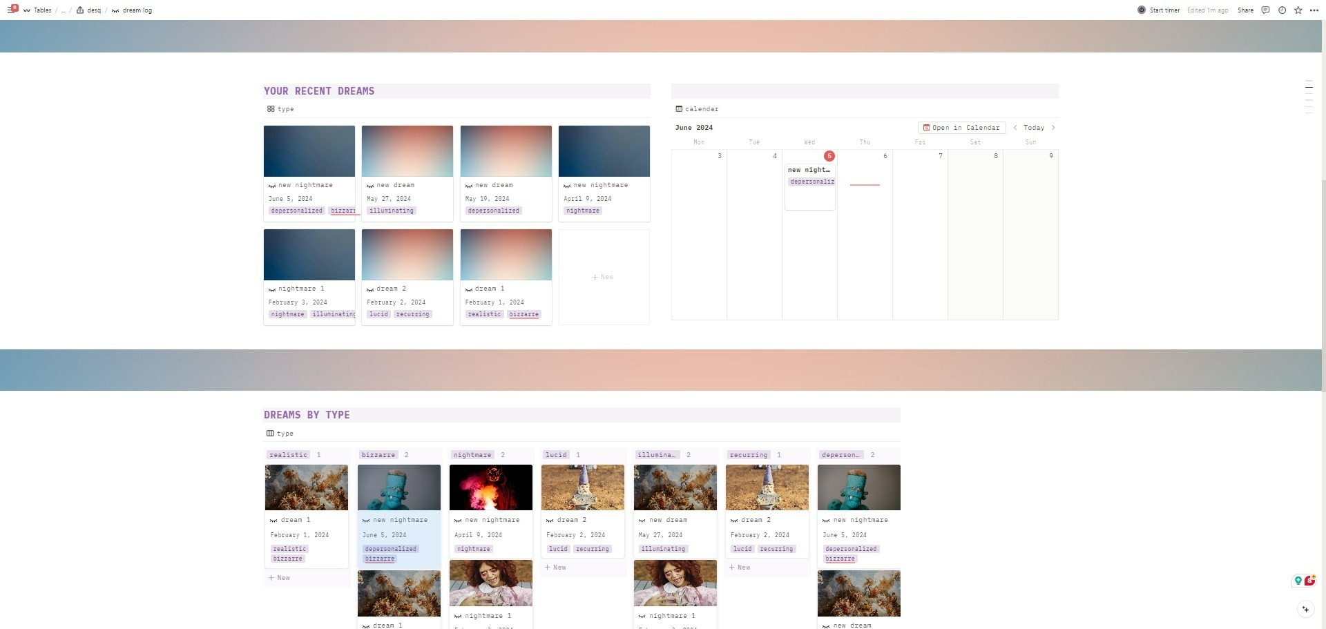 Recollet your dreams in this dedicated database + aesthetic template