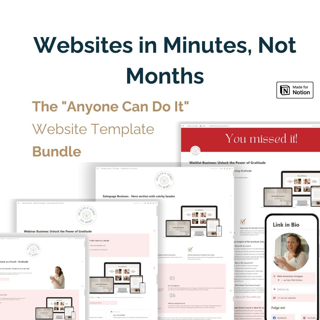 A bundle of 5 Website Templates for Notion.

Don't get lost in complex website builders! This drag-and-drop Notion Website Template makes creating a professional homepage as easy as sending an email.

Build Powerful Website Pages Directly in Notion.

No coding required.