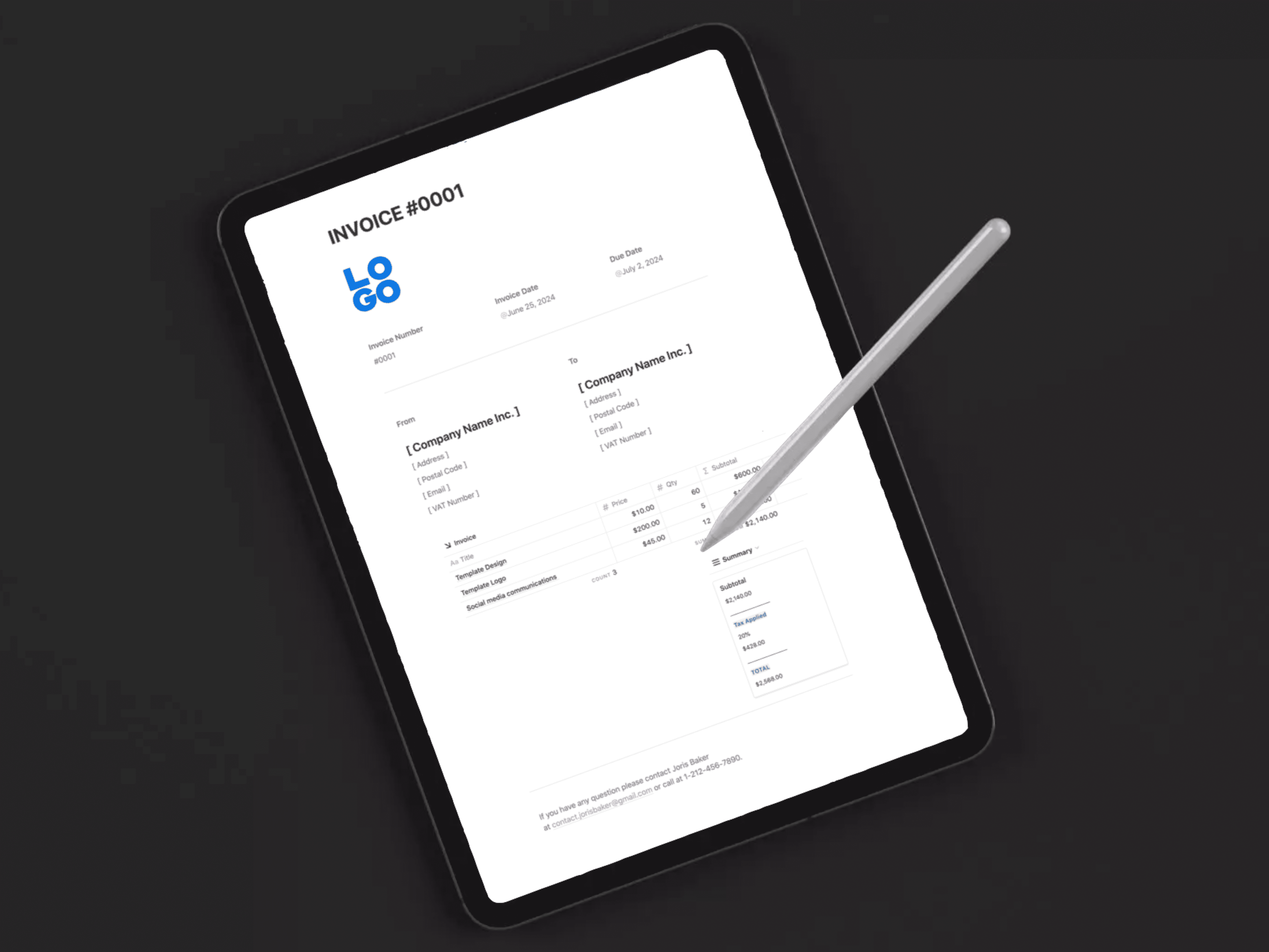 Elevate your invoicing with our free Notion Invoice Template! Customize easily, auto-calculate prices and taxes, embed payment links, and export to PDF. Perfect for freelancers and small businesses. Upgrade to our freelance template pack for more features.