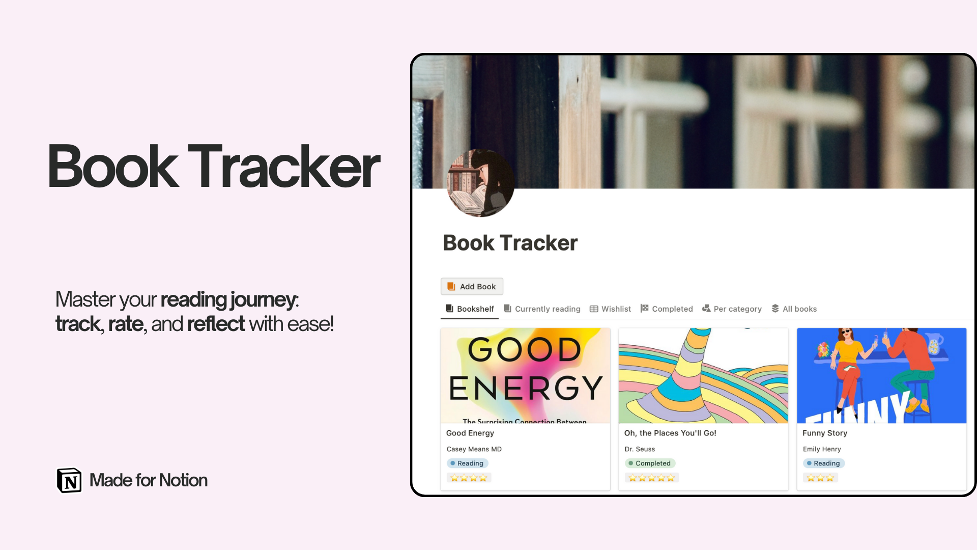 Enhance your reading experience with this Notion Book Tracker. Easily monitor your book collection and reading progress.