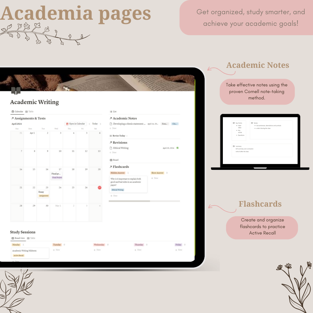 This is the Ultimate Aesthetic and Functional Notion Template for students. Is fully integrated and automated to help you plan, organize and track assignments, projects, ensuring you achieve your academic goals. 