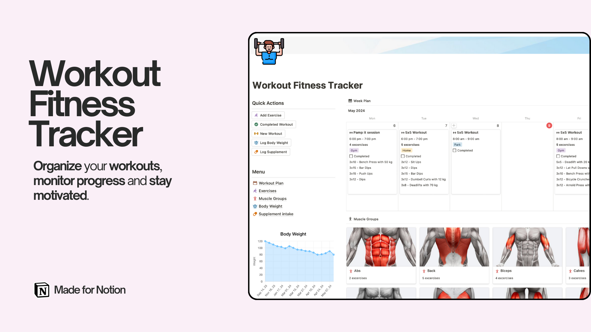 Effortlessly monitor your fitness plan with this intuitive workout tracker in Notion, designed to streamline your progress. From sets and reps to overall performance, stay motivated and organized as you crush your fitness goals with ease!