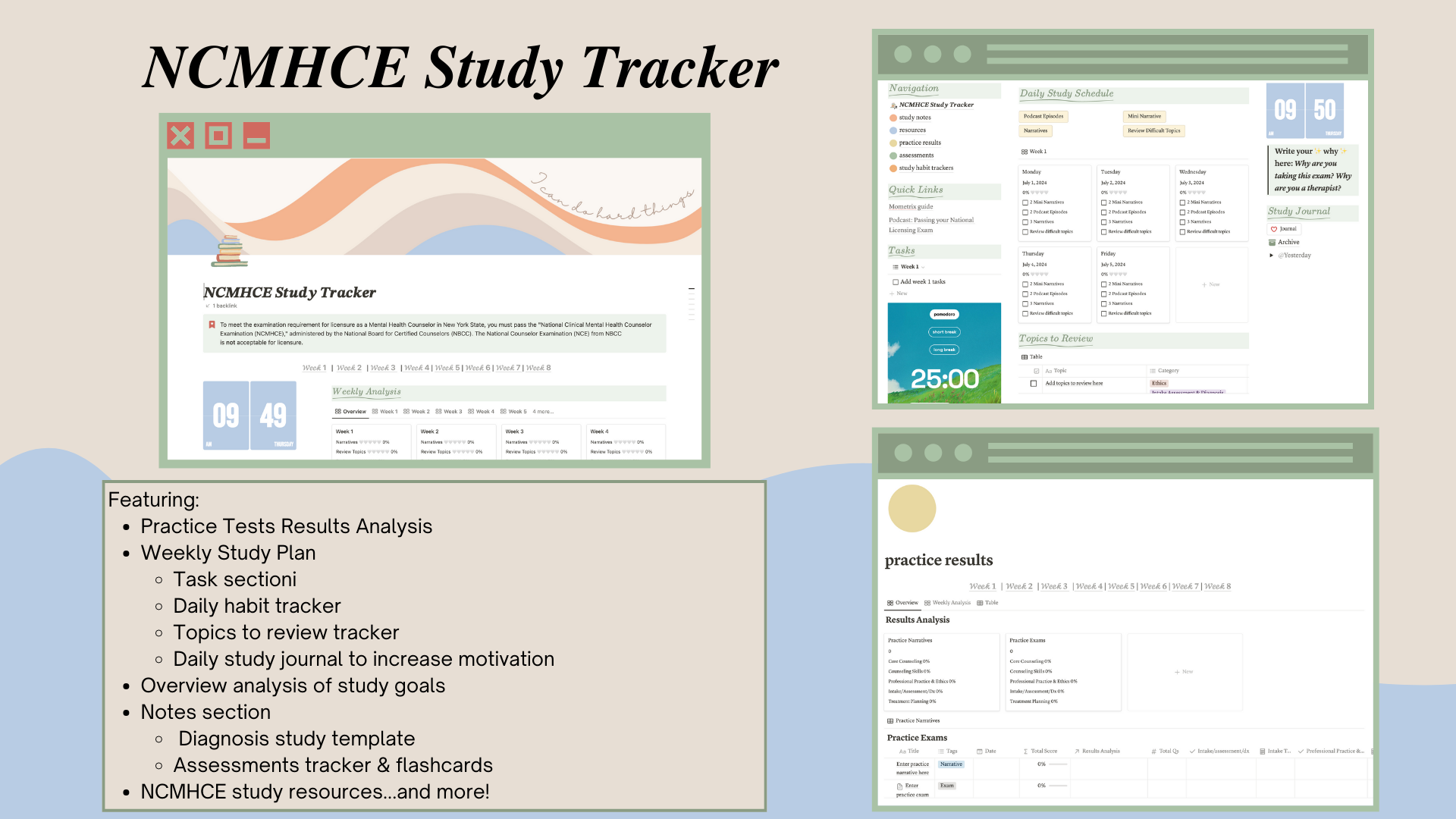 A notion NCMHCE study planner developed by a therapist for therapists.