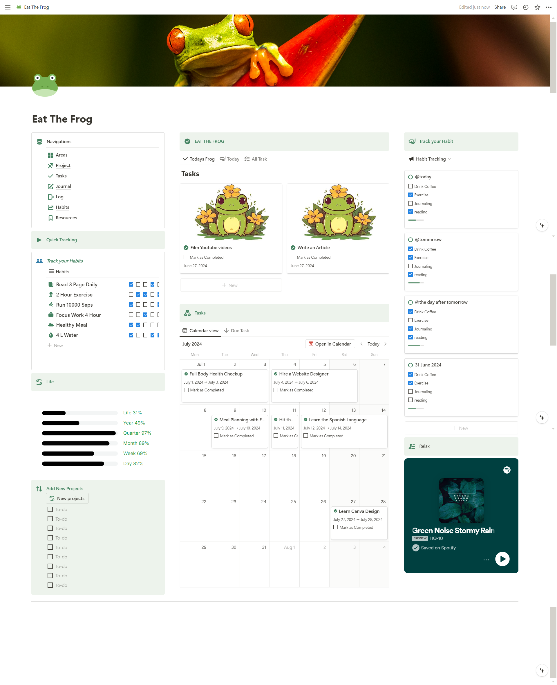 Conquer Procrastination, One Frog at a Time!

Eat That Frog Template

This "Eat That Frog" Notion template is designed to help you conquer procrastination and enhance your productivity by focusing on your most important tasks each day.