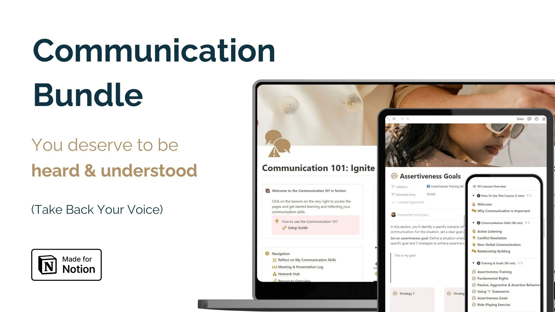 The Ultimate Course and all-in-one Notion Operating System to improve your communication skills. The Communication Bundle is here to ignite Your Communication Skills, Speak Up & Build Lasting Connections.
If that sounds familiar: