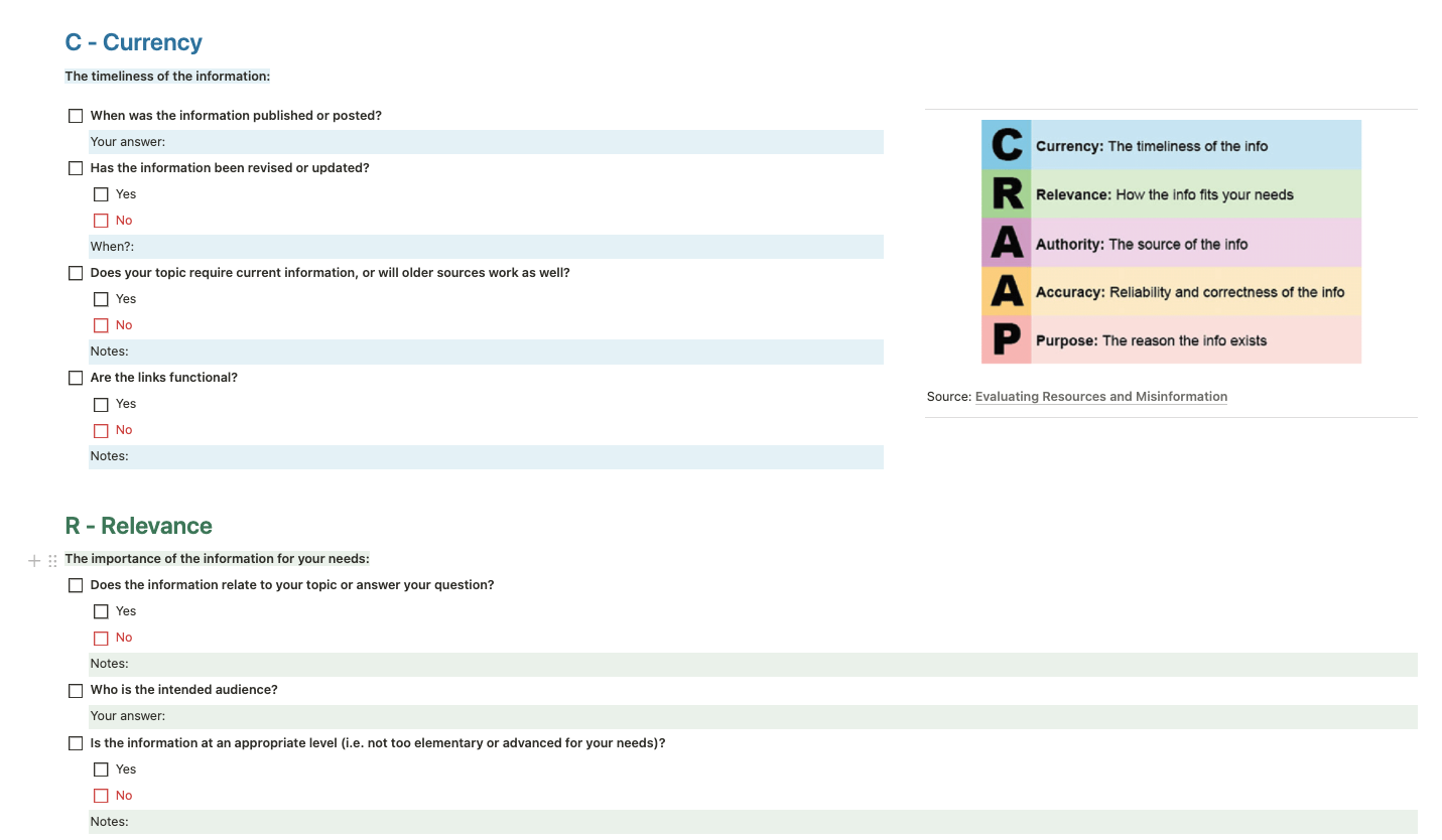 CRAAP Test Worksheet — Evaluate Information Better by Mela | Notion ...