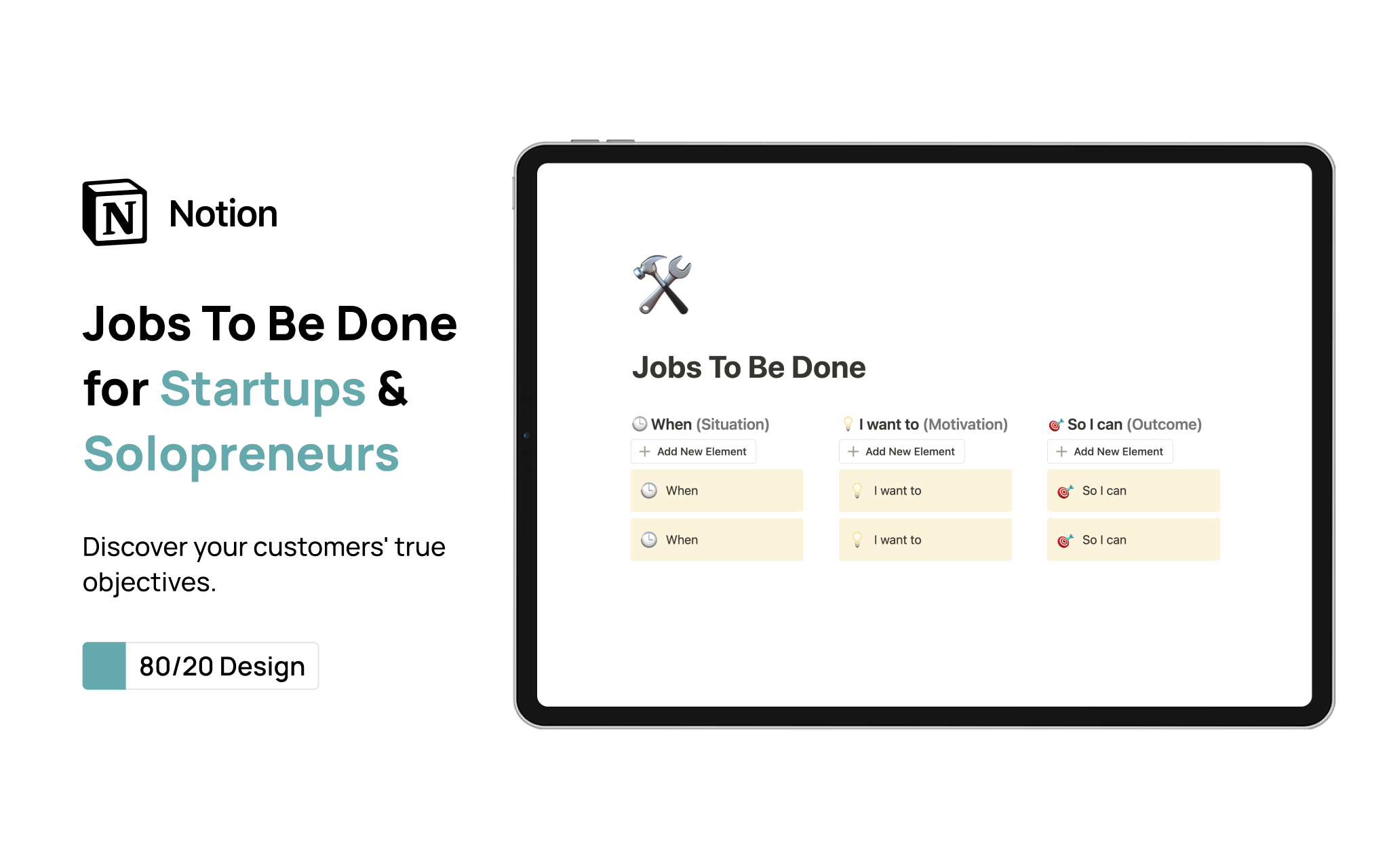 Refine your product strategy with "🔍 Jobs To Be Done" by 80/20 Design. Uncover core customer needs for precise value creation. Part of our 'Product Manual' series, it's a must-have for startups. Visit www.8020d.com for more resources 🌟.