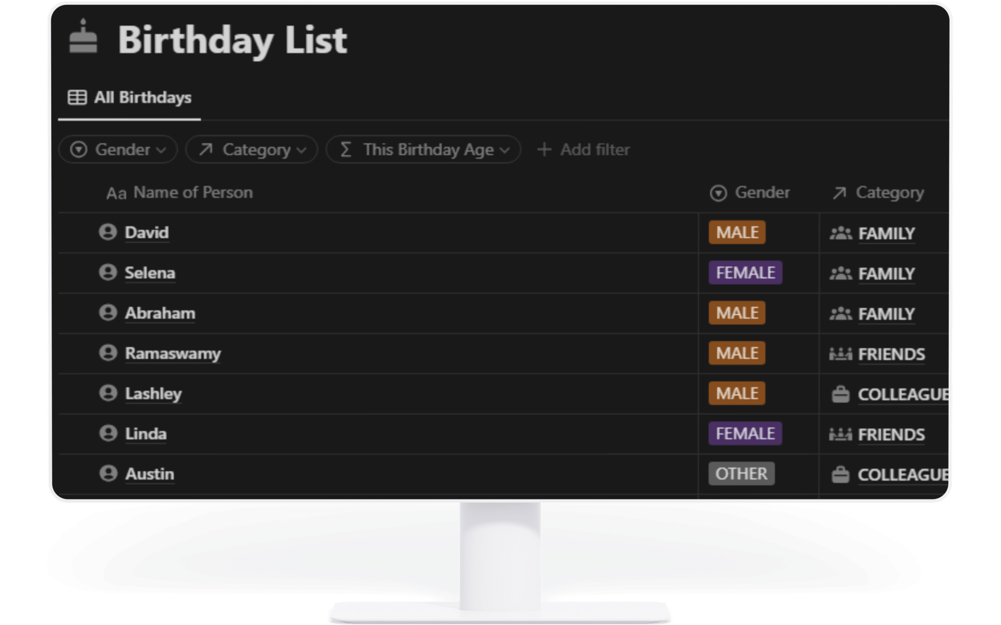 Wondering how to track birthdays in notion? No worries this birthday tracker will help you do just that! Never forget a birthday again! Birthday Tracker keeps all your important dates in one convenient place.