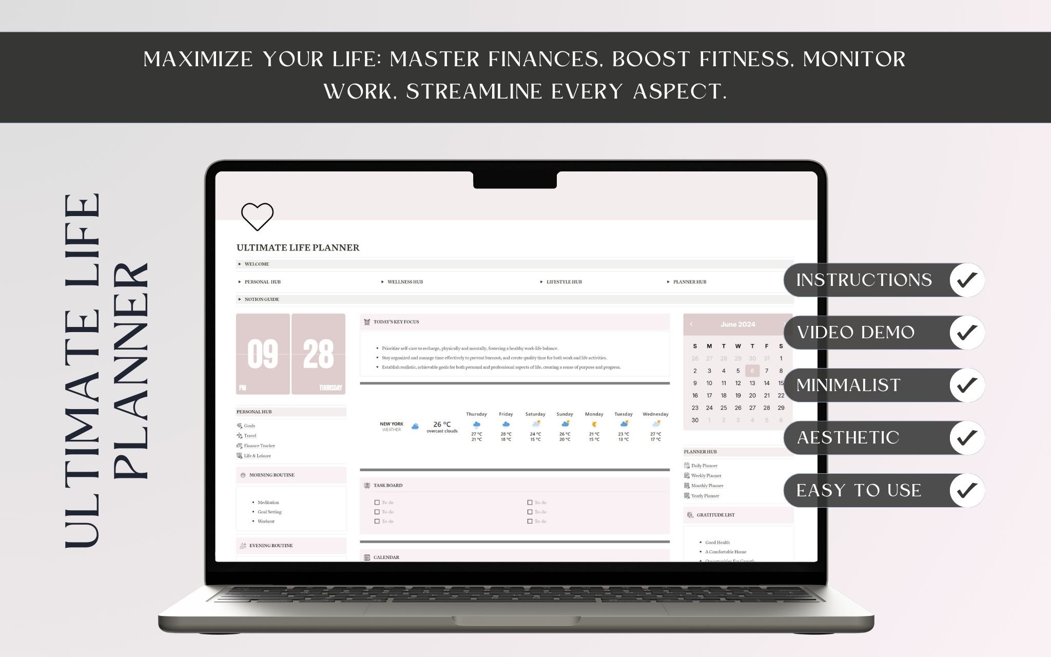 Introducing our new Pink & Mocha Minimalist Aesthetic Notion Template Life Planner - your gateway to a seamlessly organized and stylish life. With its serene hues and meticulously crafted layouts, this planner is designed to elevate your productivity while delighting your senses.