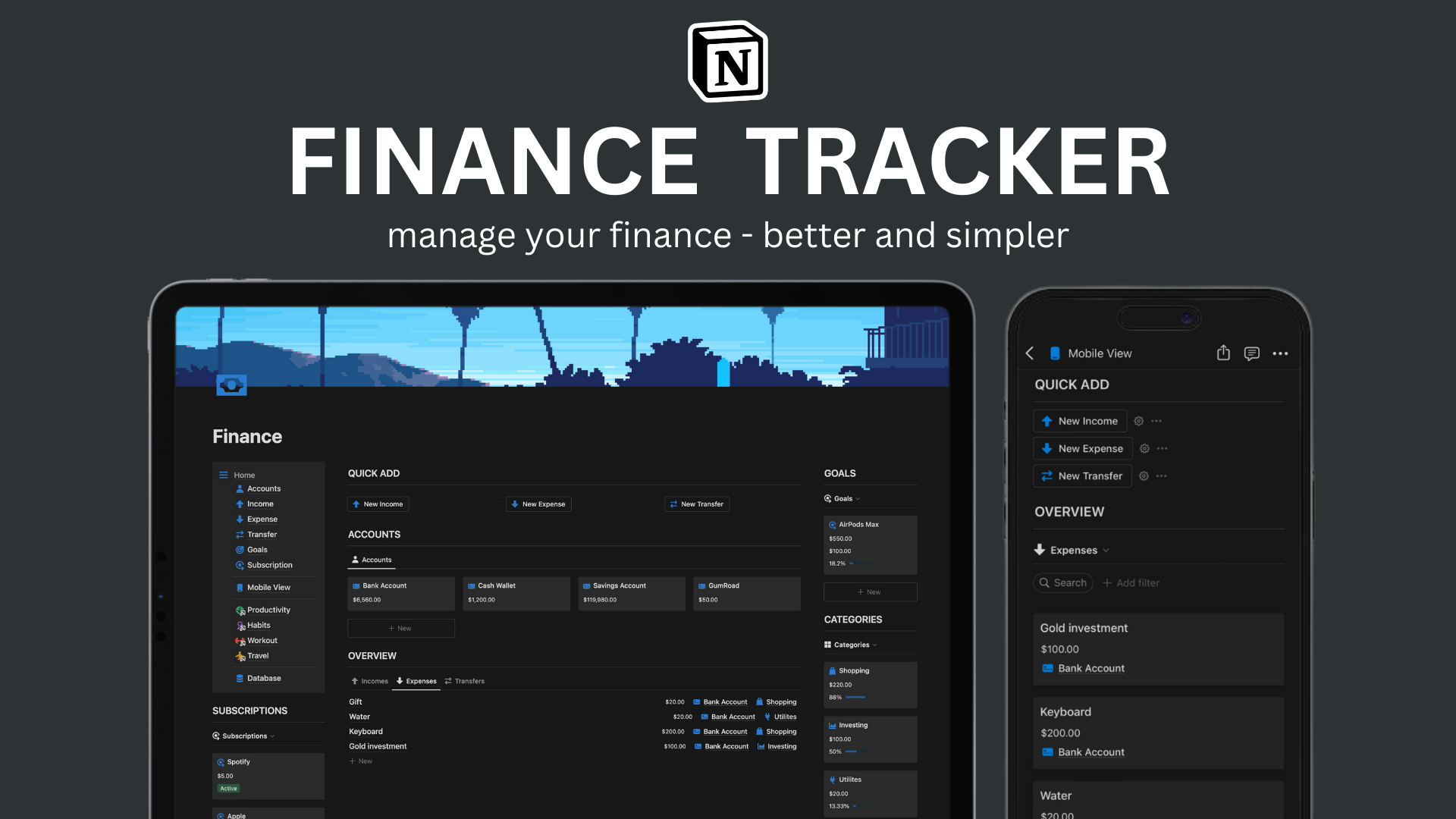 A tracker for managing your finance. Better and simpler.