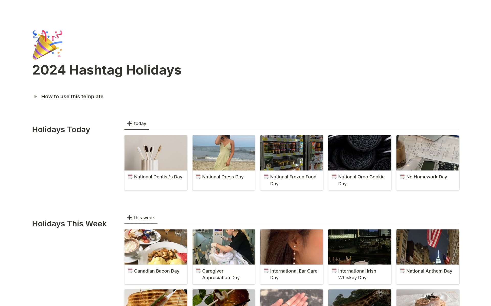 A template preview for Hashtag Holidays