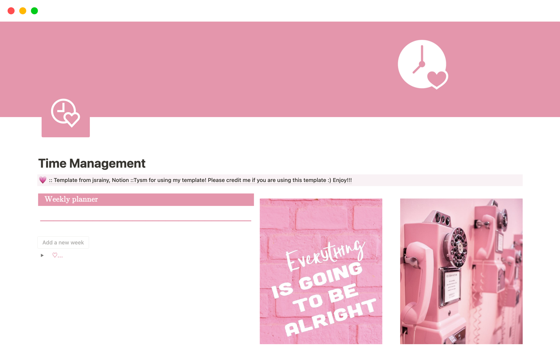 En forhåndsvisning av mal for Pink Time Management Template