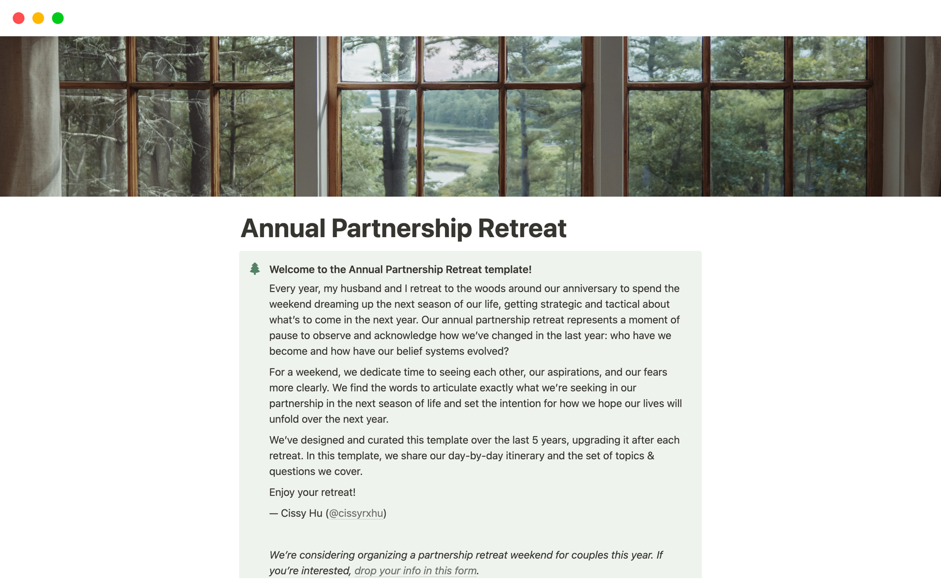 En förhandsgranskning av mallen för Partnership Retreat