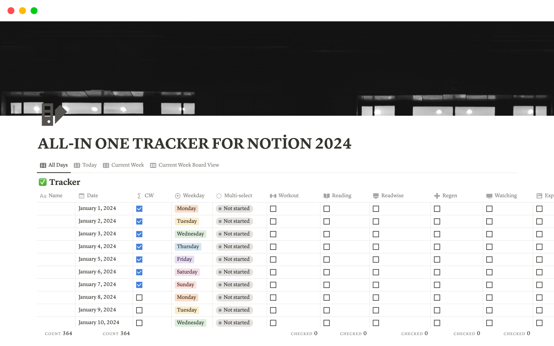 A template preview for ALL-IN ONE TRACKER