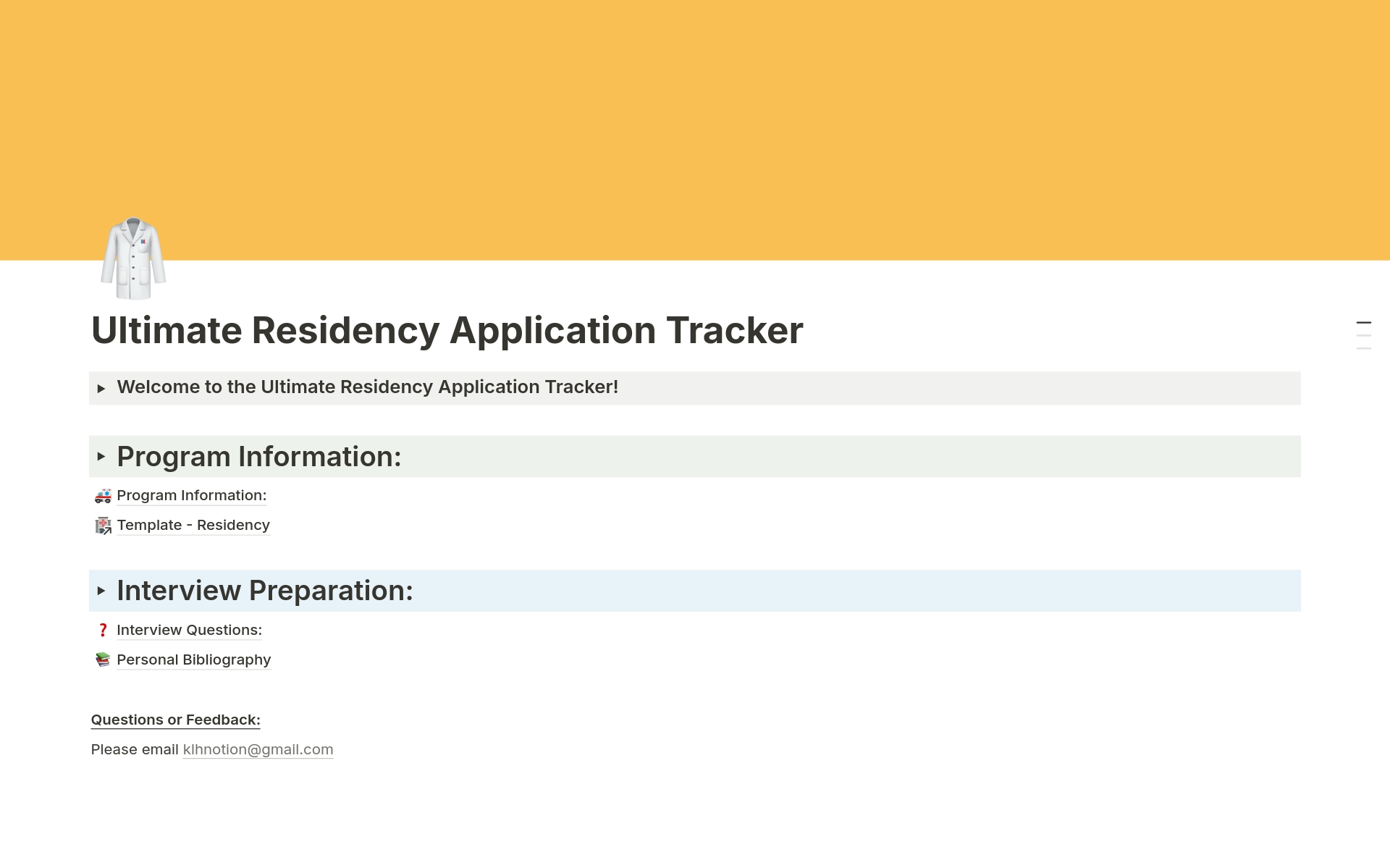 Ultimate Residency Application Trackerのテンプレートのプレビュー
