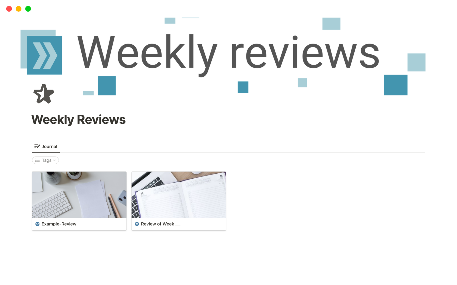 Eine Vorlagenvorschau für Weekly Reviews
