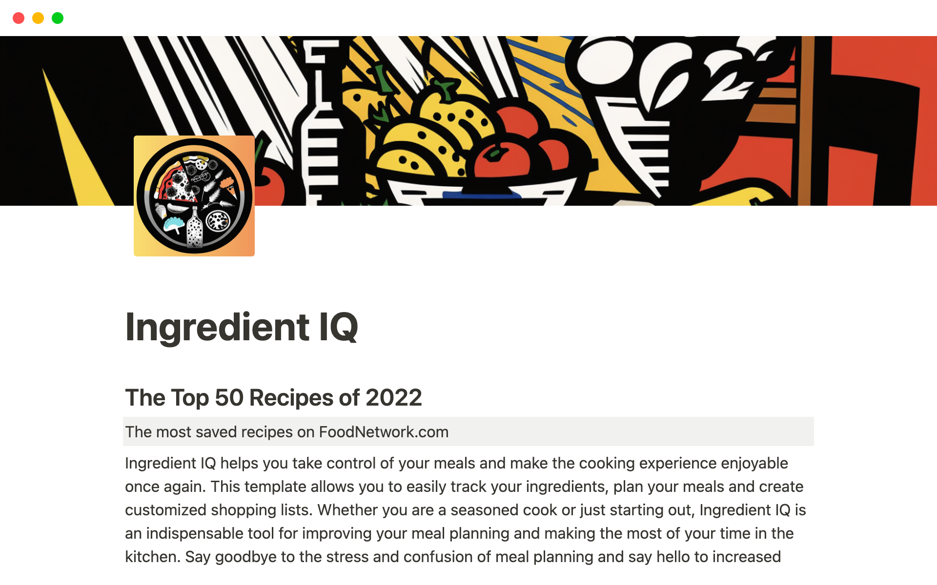 A template preview for IngredientIQ