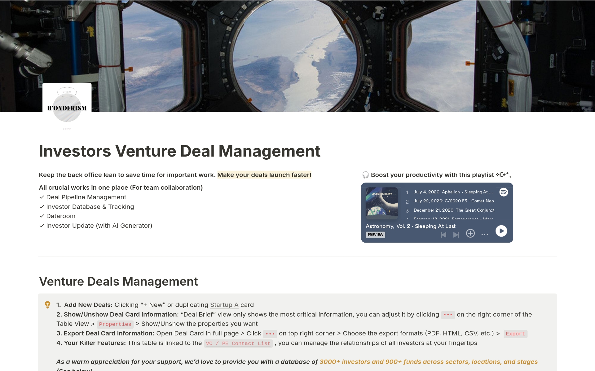Mallin esikatselu nimelle Investors Deal Management (Team & Personal)