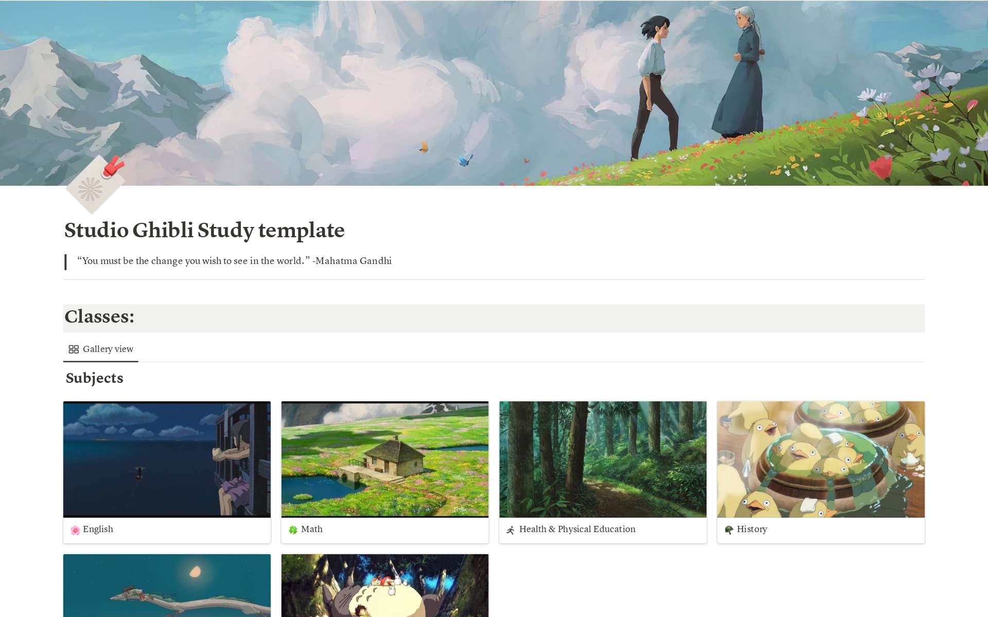 En förhandsgranskning av mallen för Studio Ghibli Study Template
