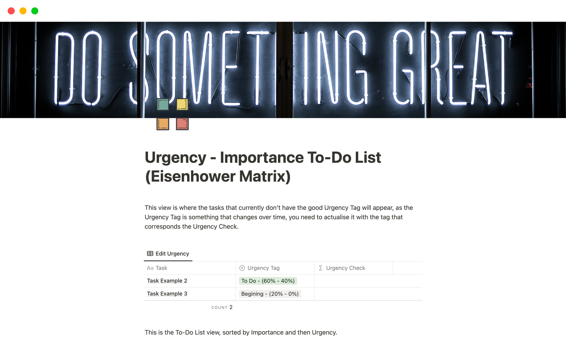 Eisenhower Matrix is a To-Do List focusing on importancy and urgency of your tasks, it is a way to organize tasks by urgency and importance, so you can effectively prioritize your most important work. 
Think of it as a better way of organizing your tasks.