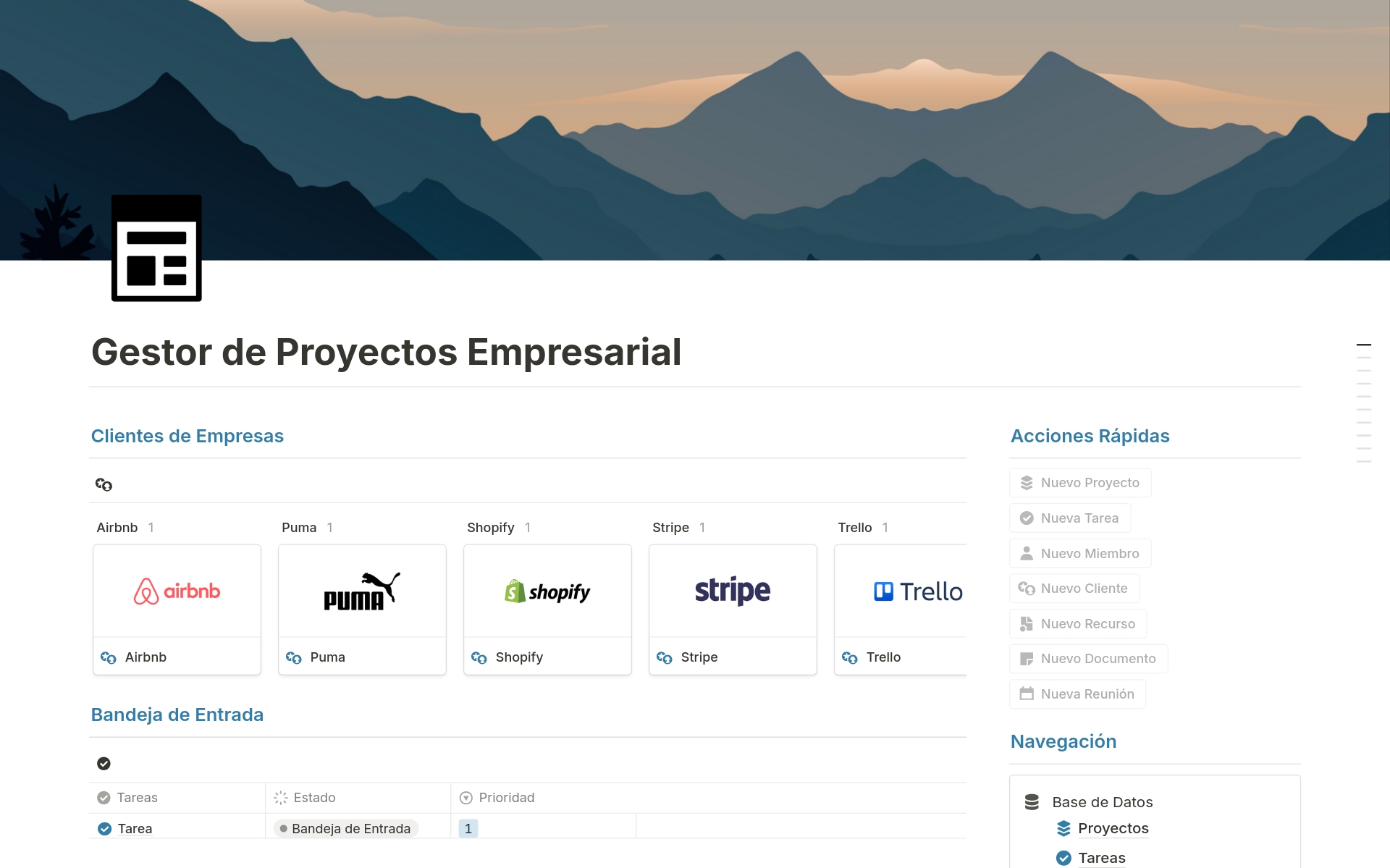 A template preview for Gestor de Proyectos Empresarial