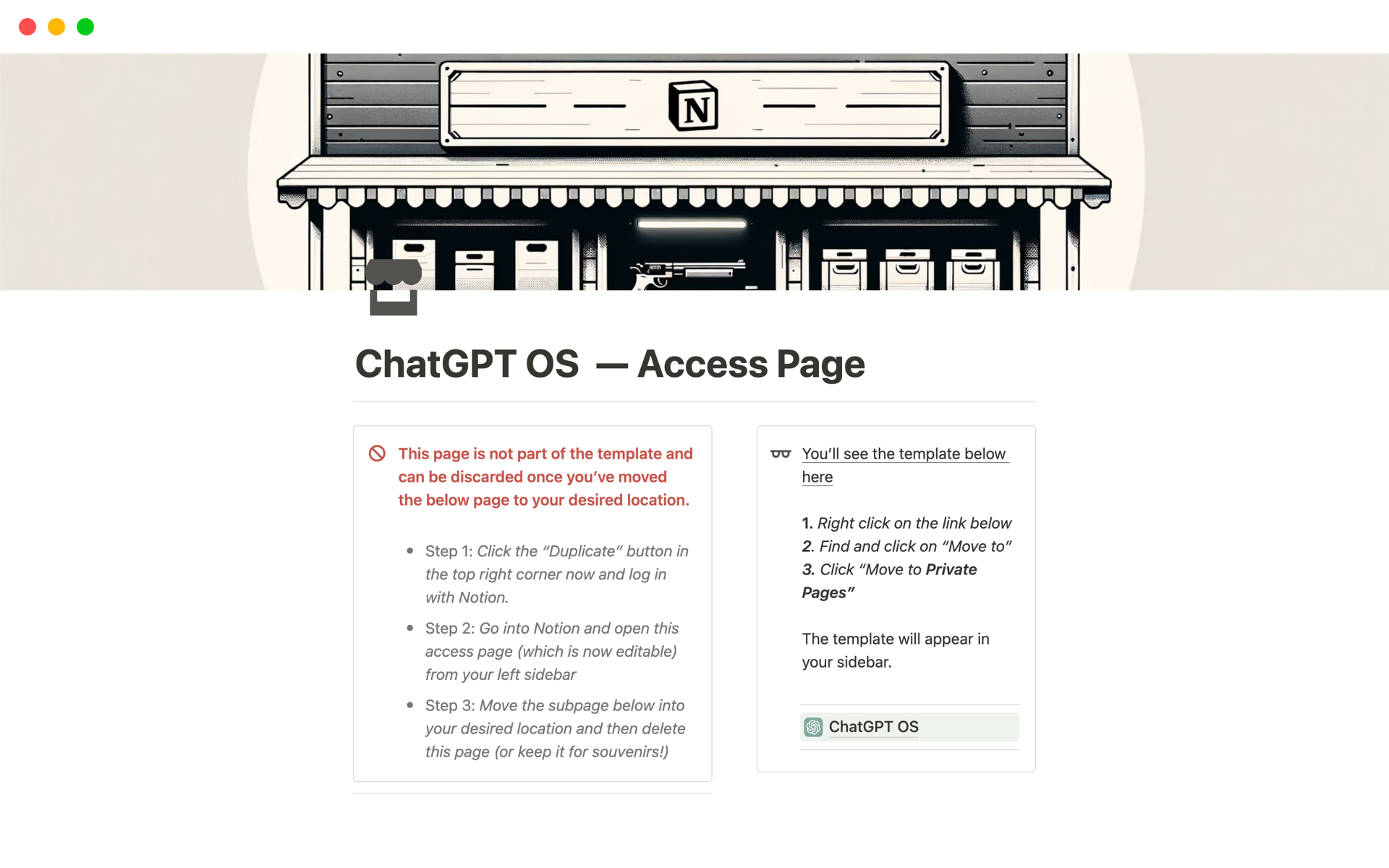 En forhåndsvisning av mal for ChatGPT OS  — Access Page