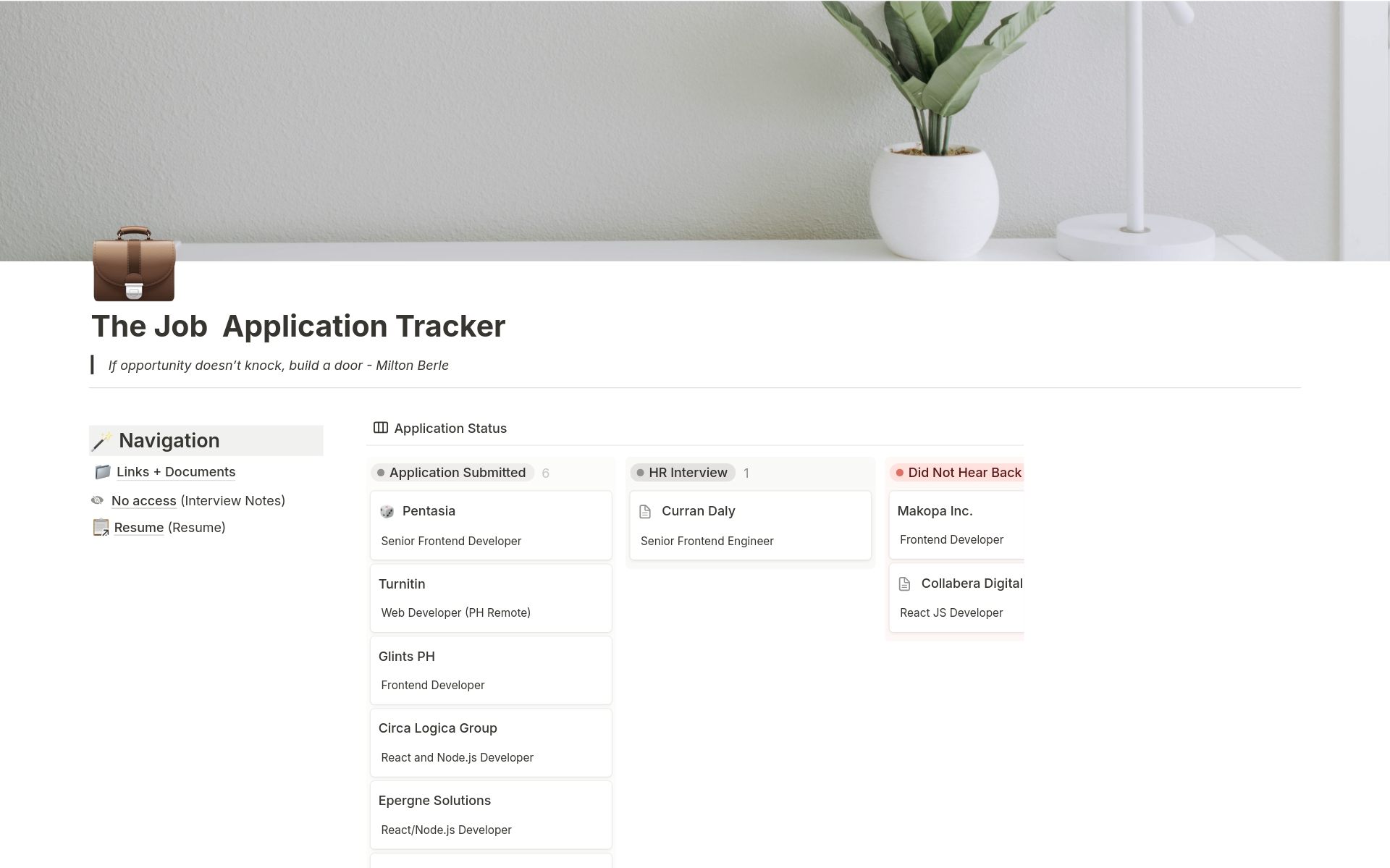 Vista previa de plantilla para The Job Application Tracker