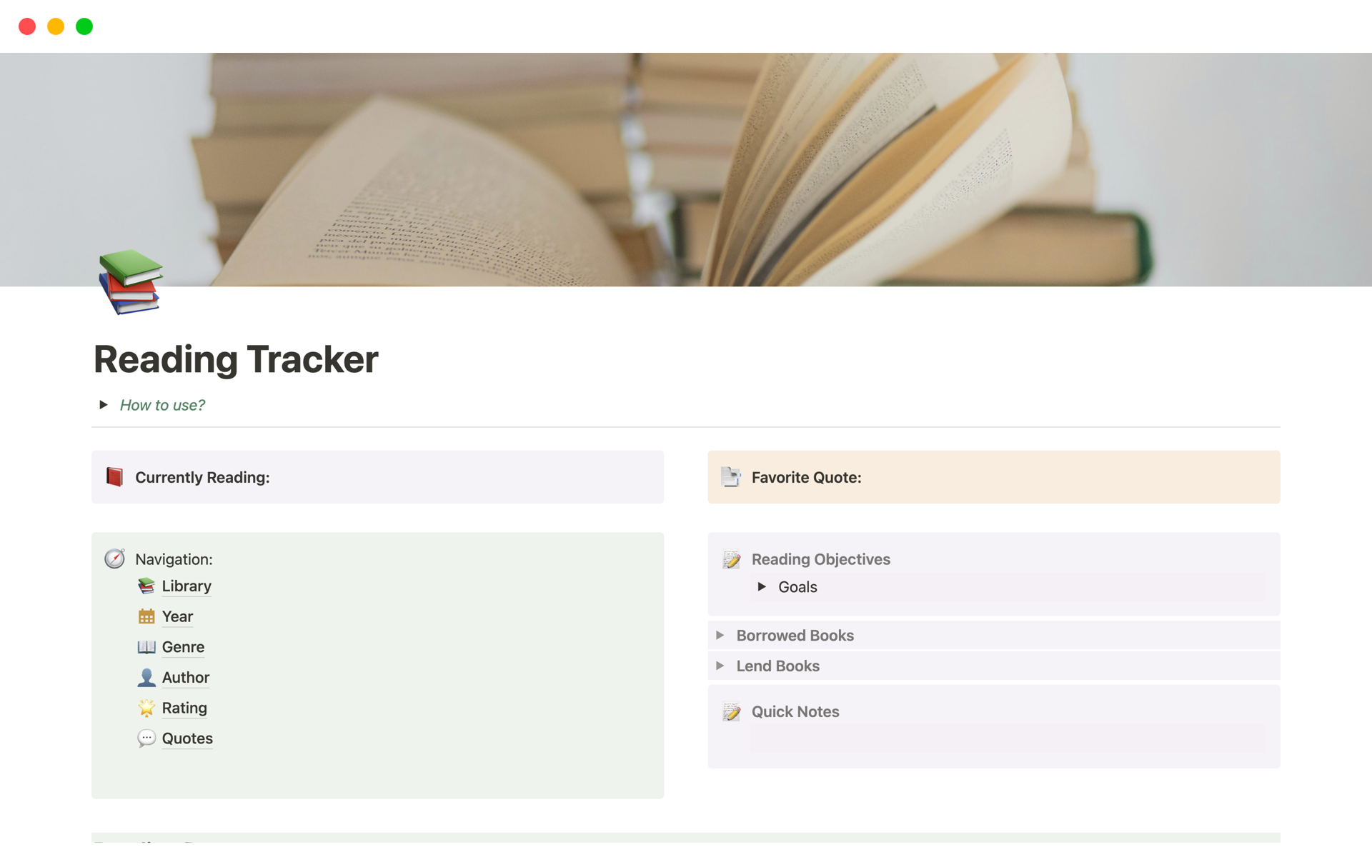Vista previa de plantilla para Best Reading Tracker