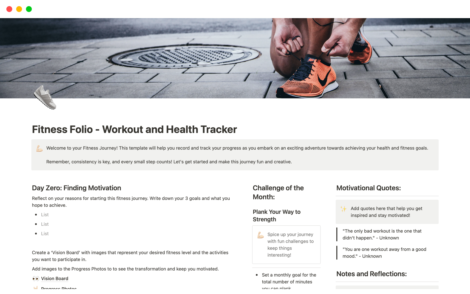 A template preview for Fitness Folio - Workout and Health Tracker